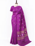 Royal Magenta Katan Silk Banarasi saree front drape view