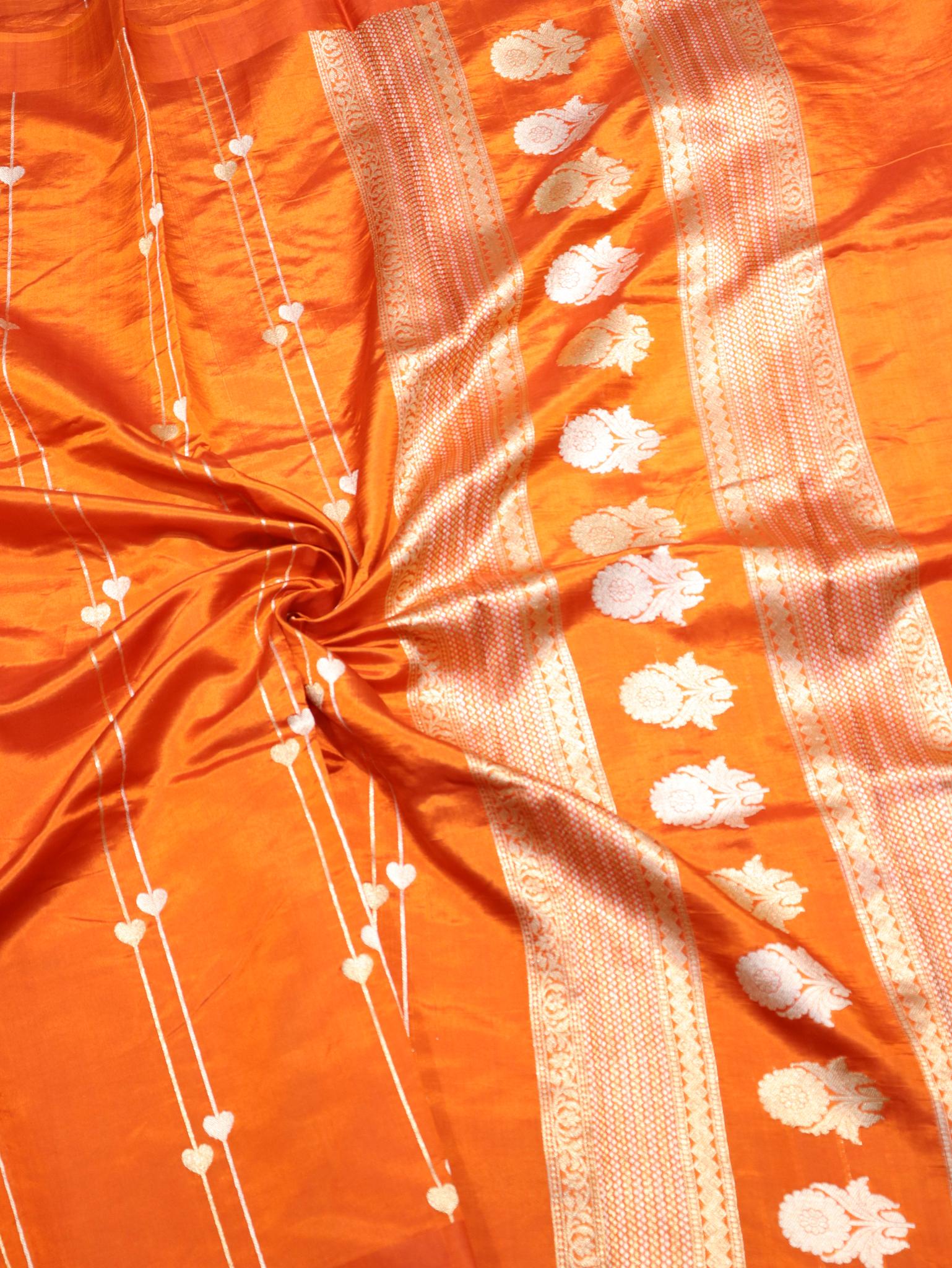 Rust Orange Katan Silk Banarasi saree pallu detail