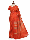 Rust Orange Katan Silk Banarasi saree front drape view