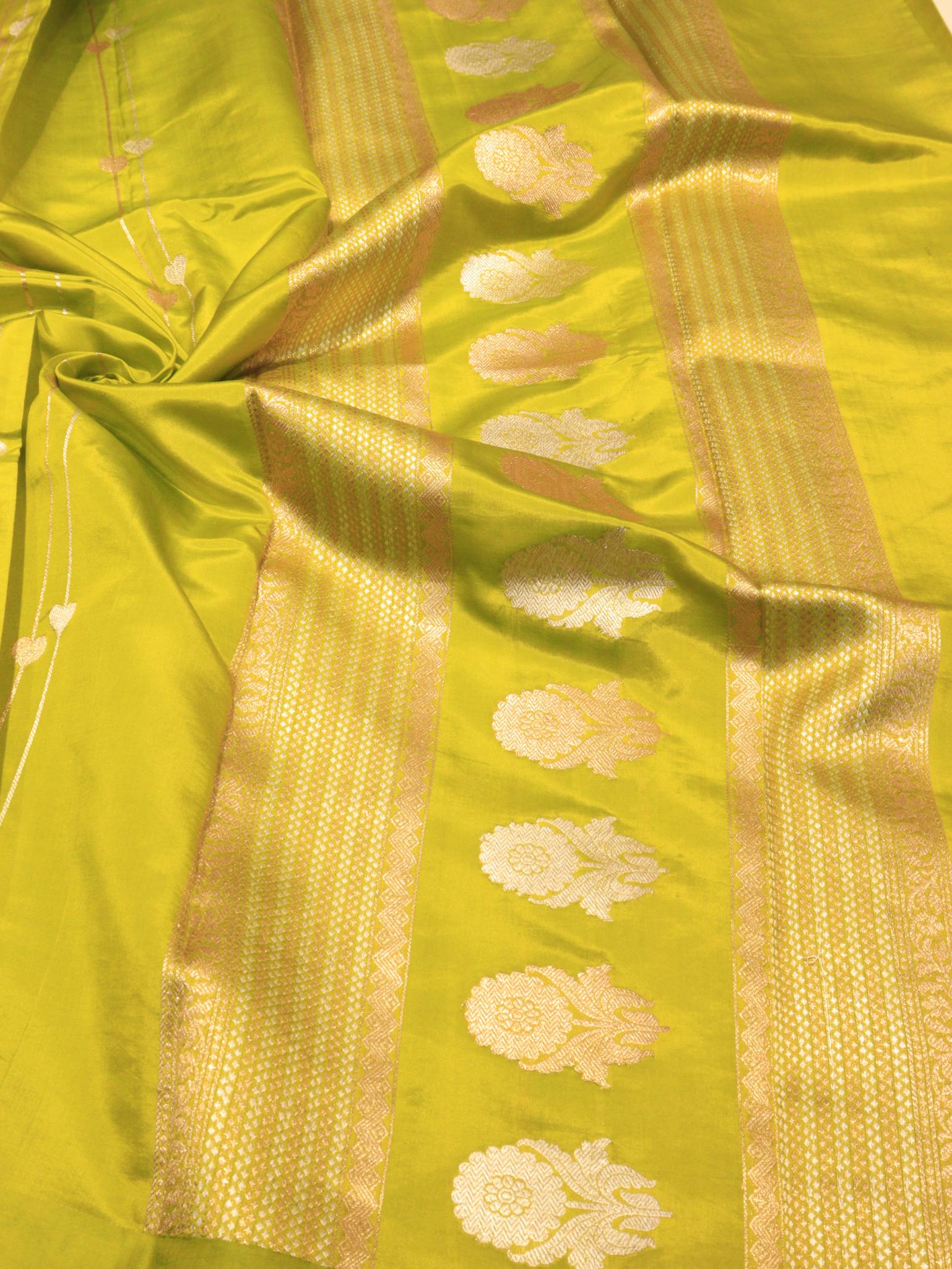 Olive Green Katan Silk Banarasi saree blouse piece