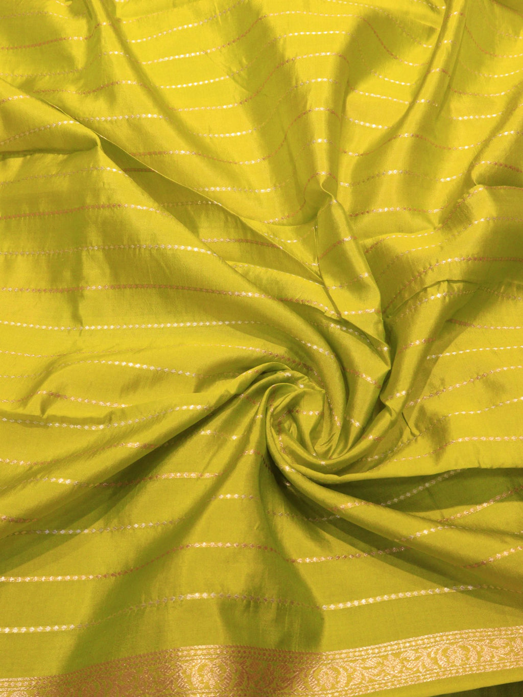 Olive Green Katan Silk Banarasi saree full spread