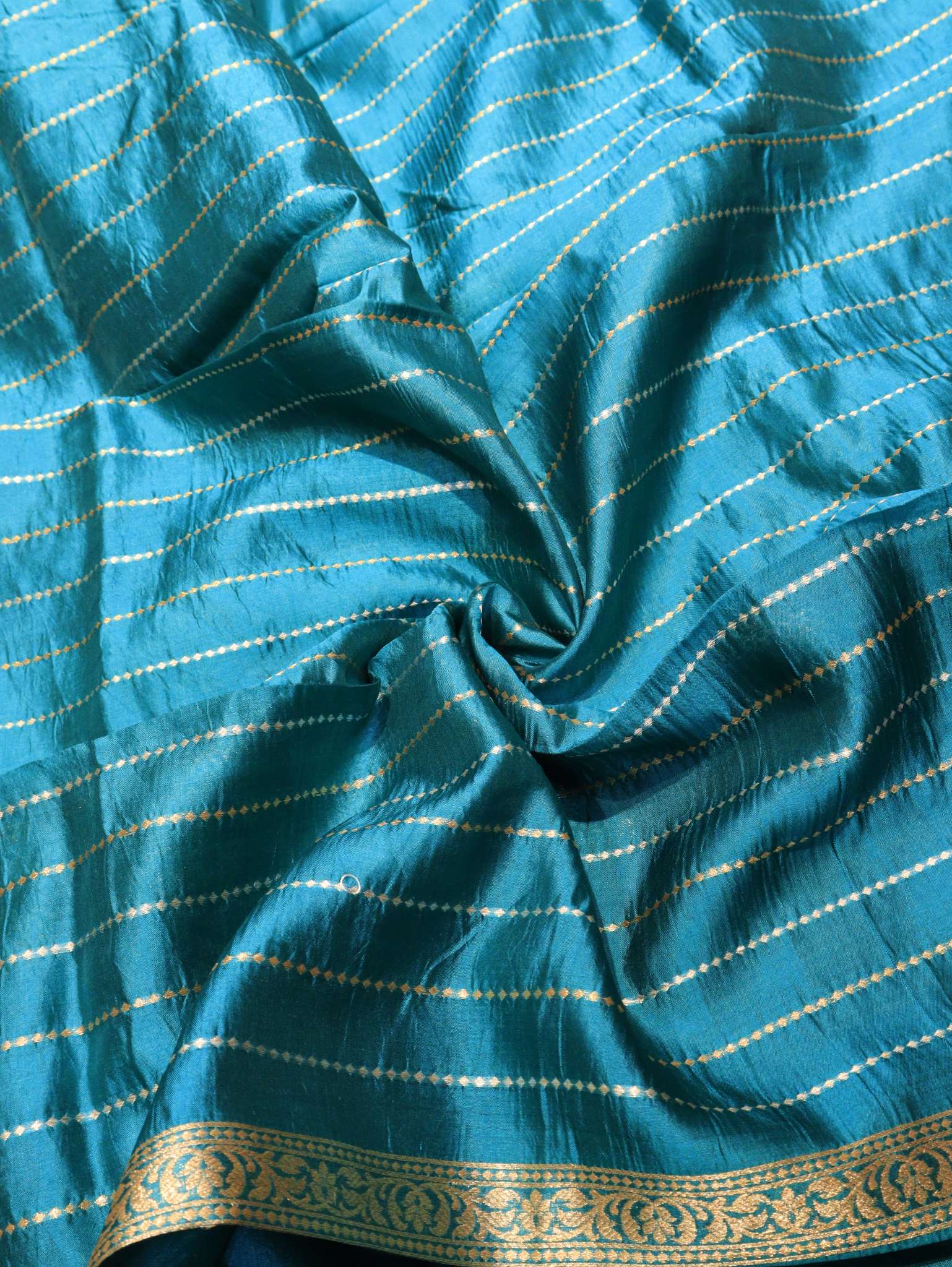 Dark Turquoise Katan Silk Banarasi saree full spread