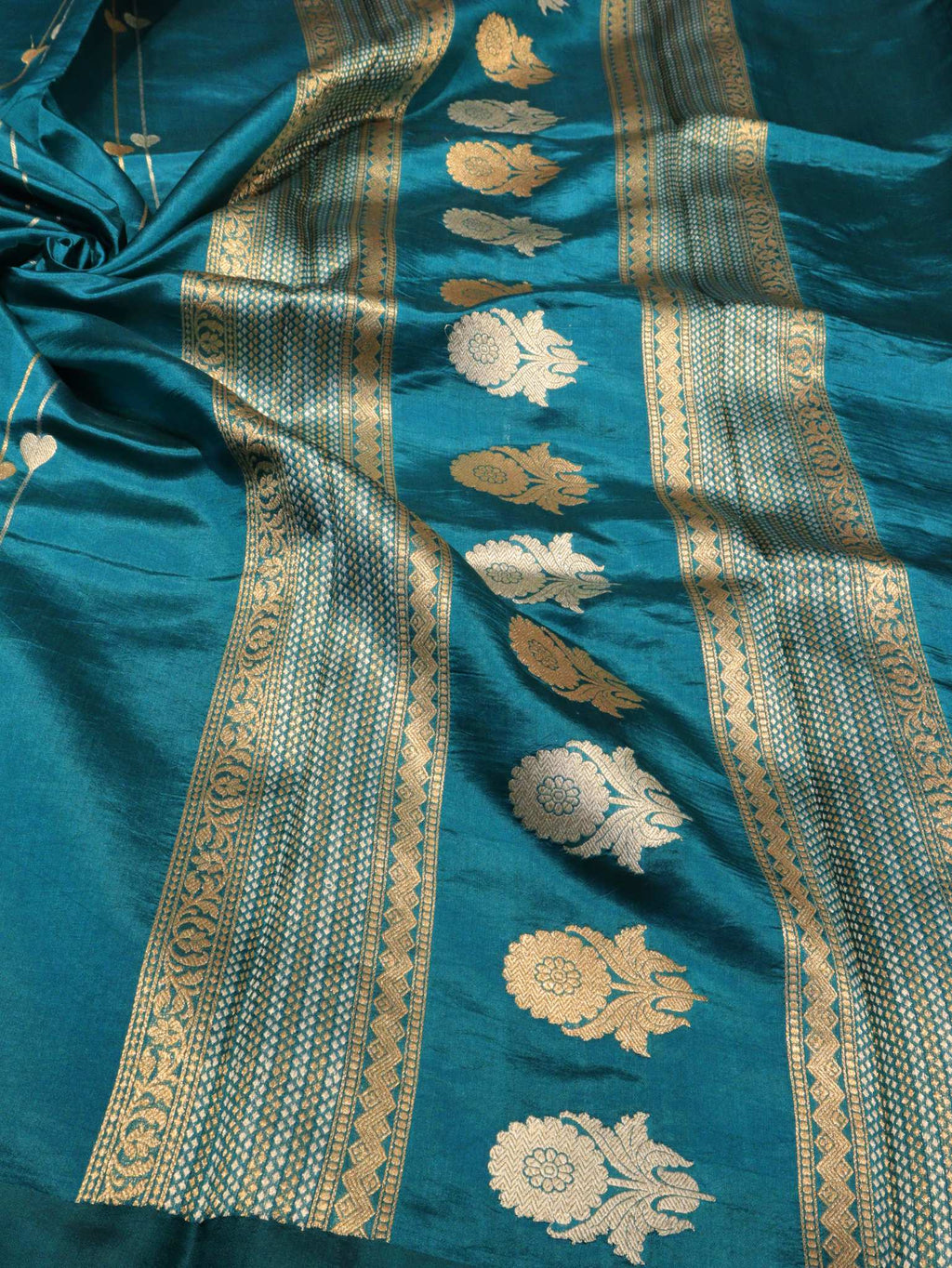 Dark Turquoise Katan Silk Banarasi saree blouse piece