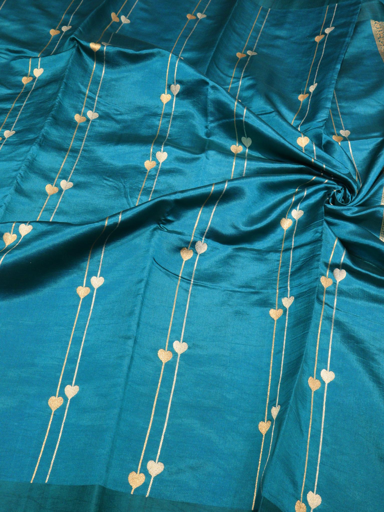 Dark Turquoise Katan Silk Banarasi saree pallu detail