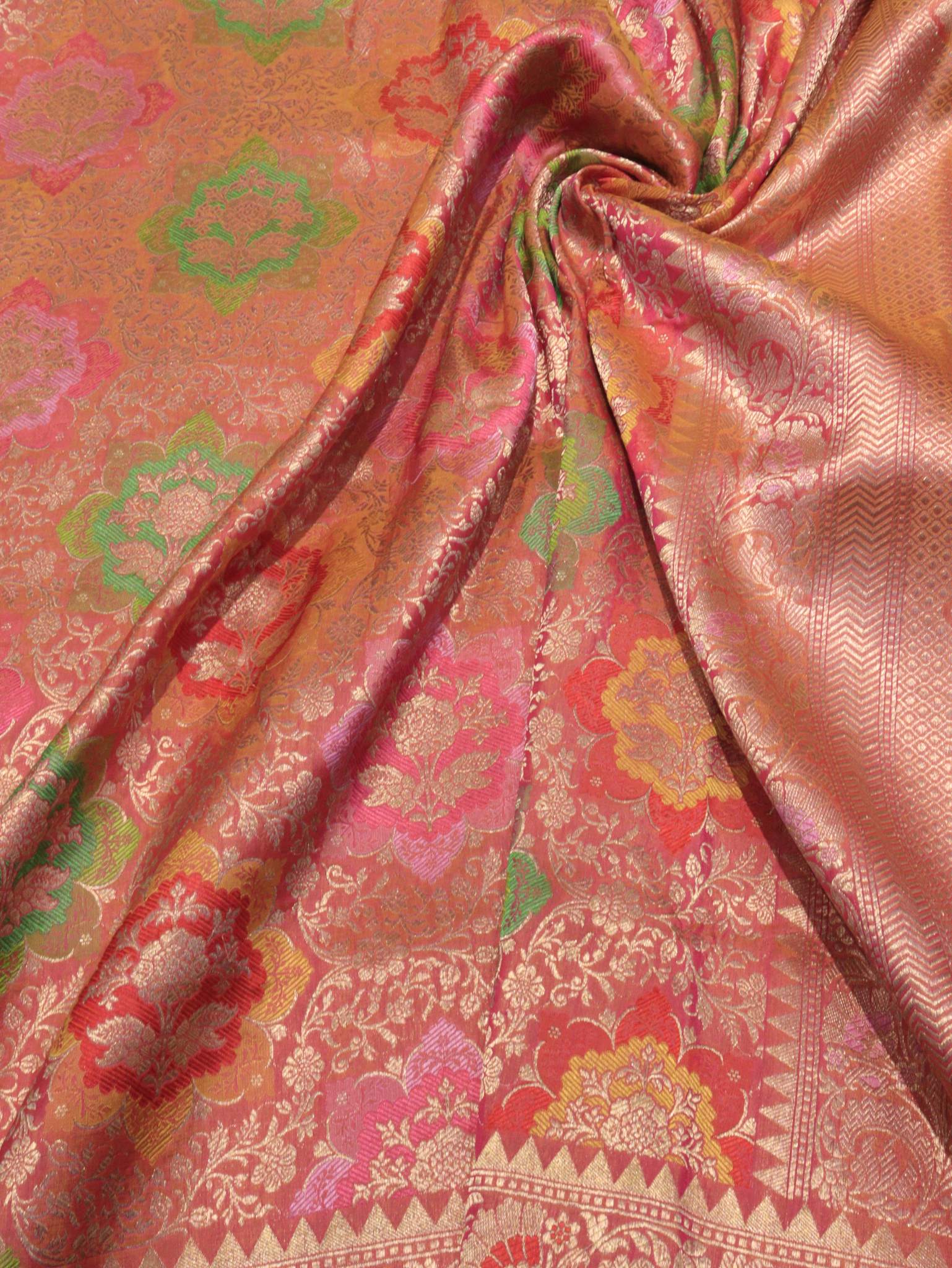 Dhup Chhav Peach Katan Silk Banarasi saree full spread