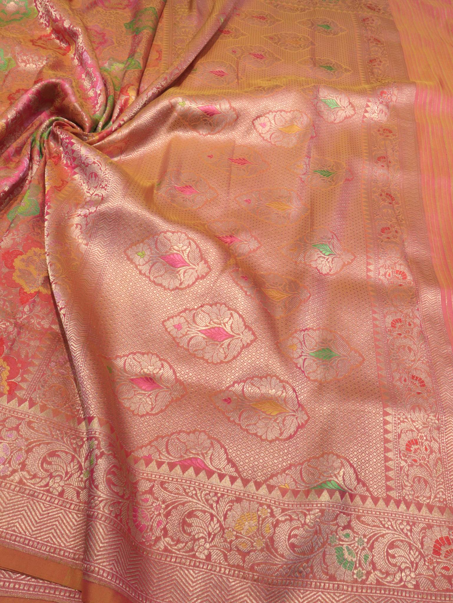 Dhup Chhav Peach Katan Silk Banarasi saree blouse piece