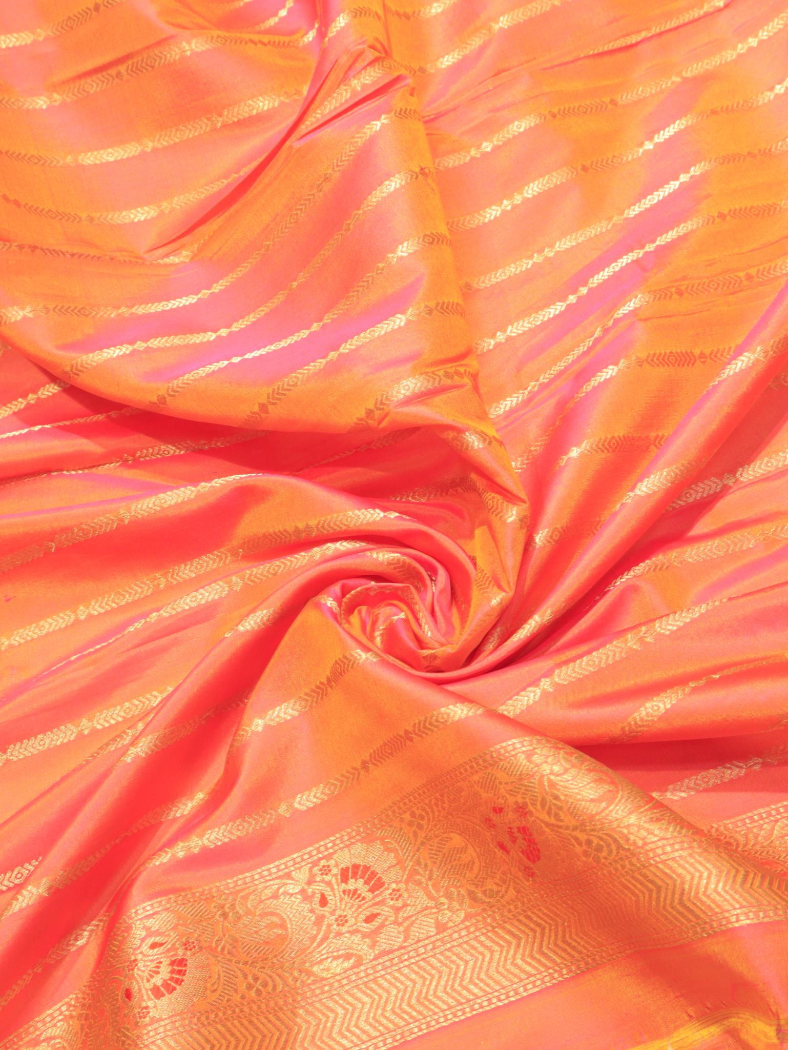 Dhup Chhav Peach Katan Silk Banarasi saree texture detail