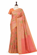 Dhup Chhav Peach Katan Silk Banarasi saree front drape view