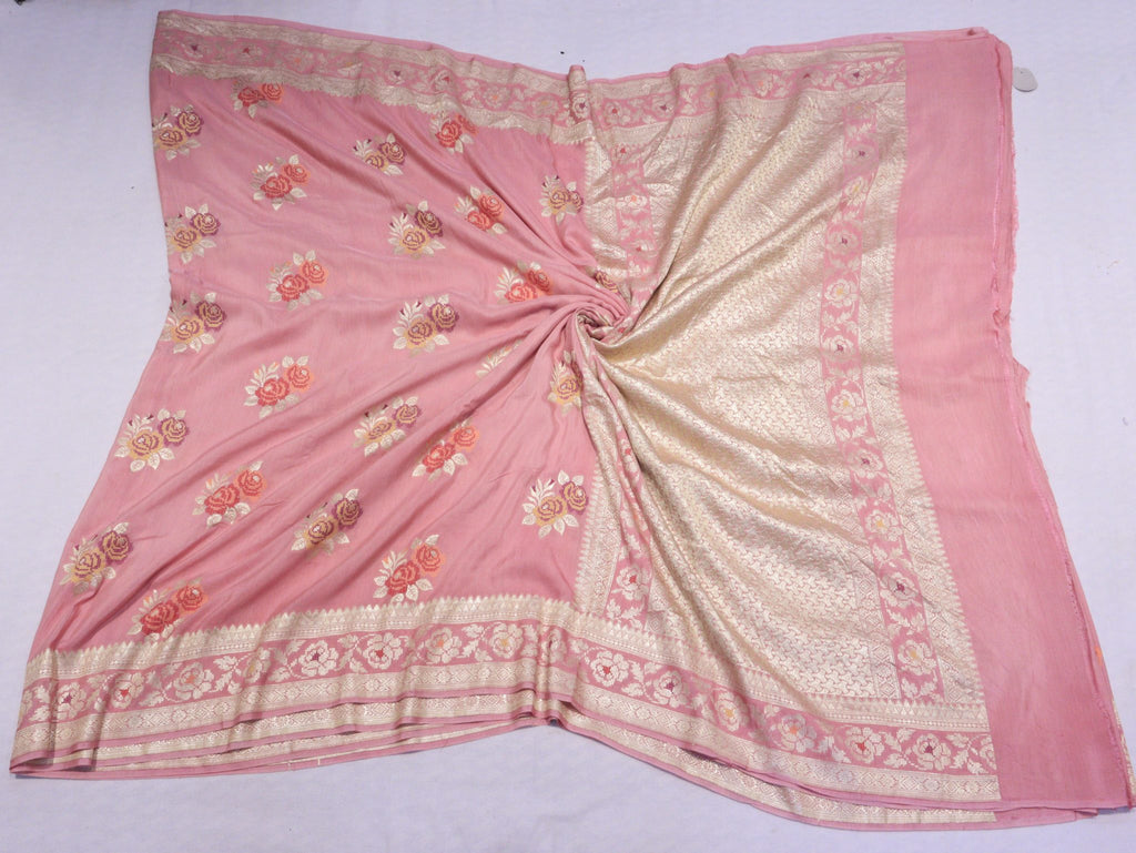 Dusty Rose Moonga Silk Banarasi saree full spread