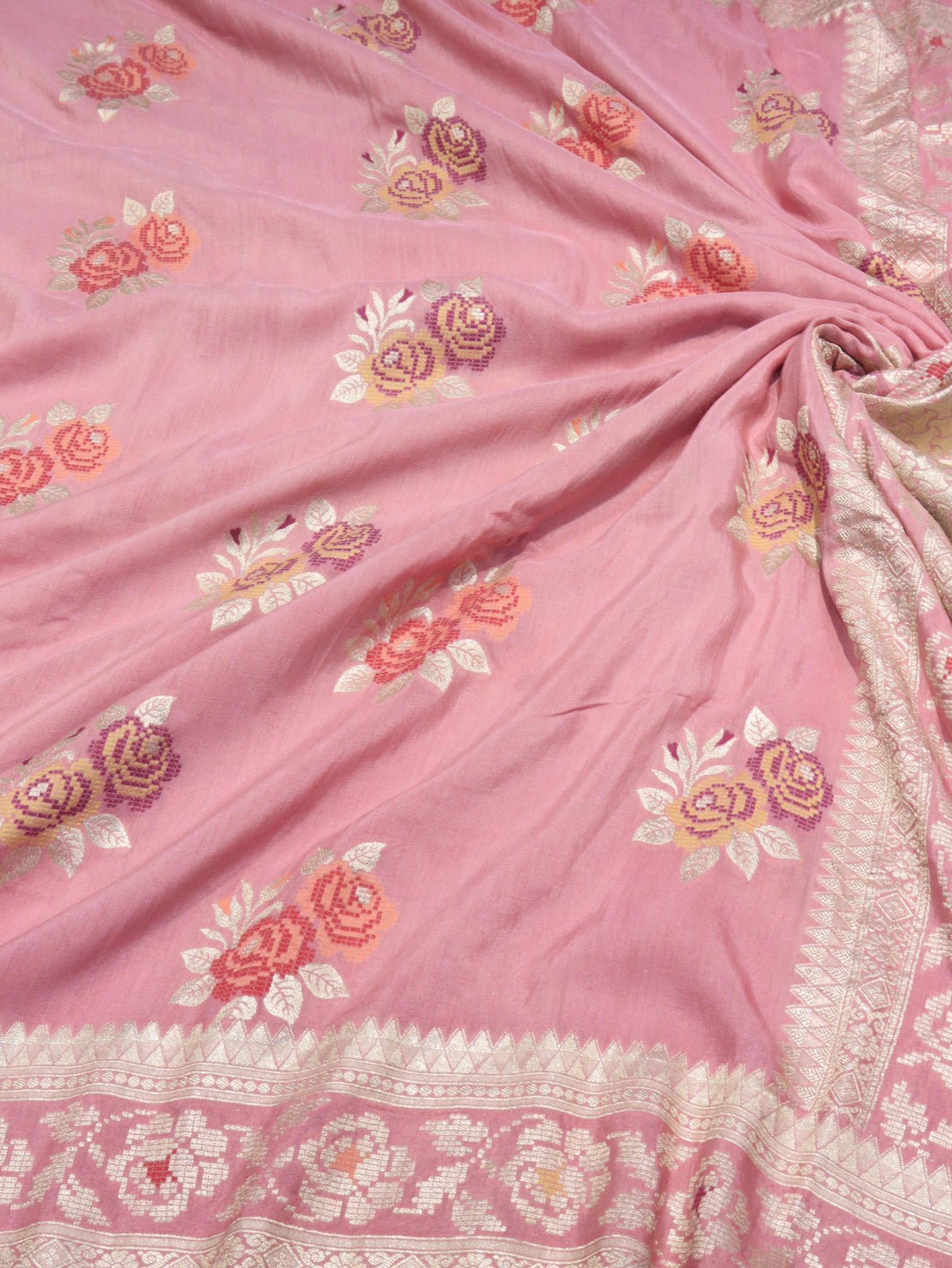Dusty Rose Moonga Silk Banarasi saree pallu detail