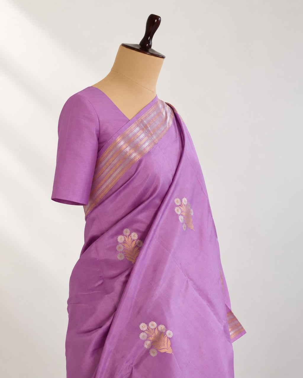 Lavender Soft Katan Banarasi saree blouse piece
