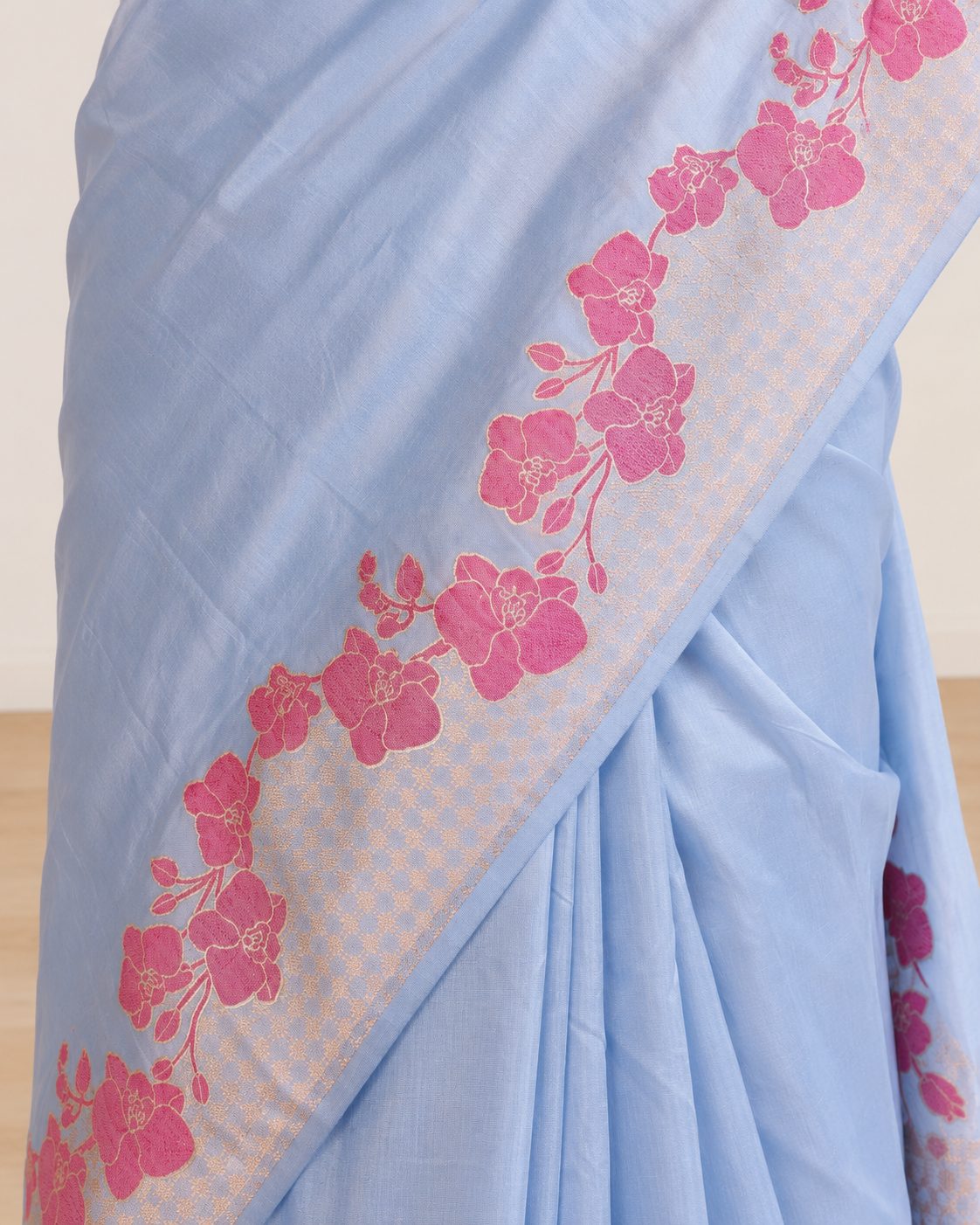 Pastel powder blue Katan Silk Banarasi saree pallu detail
