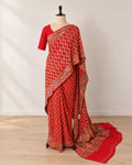 Dark Red Khaddi Georgette Banarasi saree front drape view