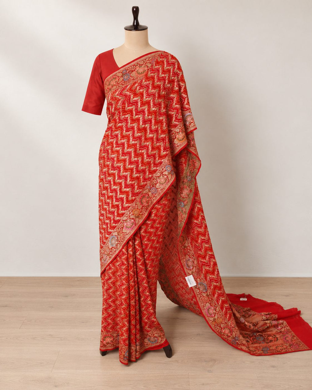 Dark Red Khaddi Georgette Banarasi saree full spread