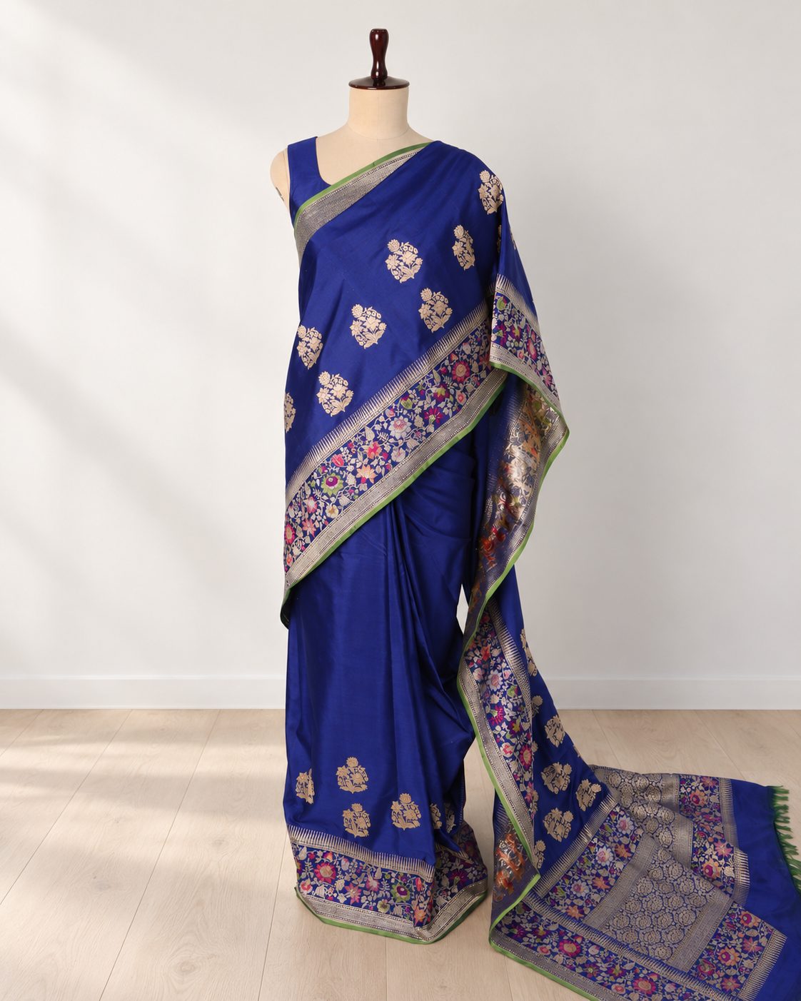 Royal blue Katan Silk Banarasi saree pallu detail