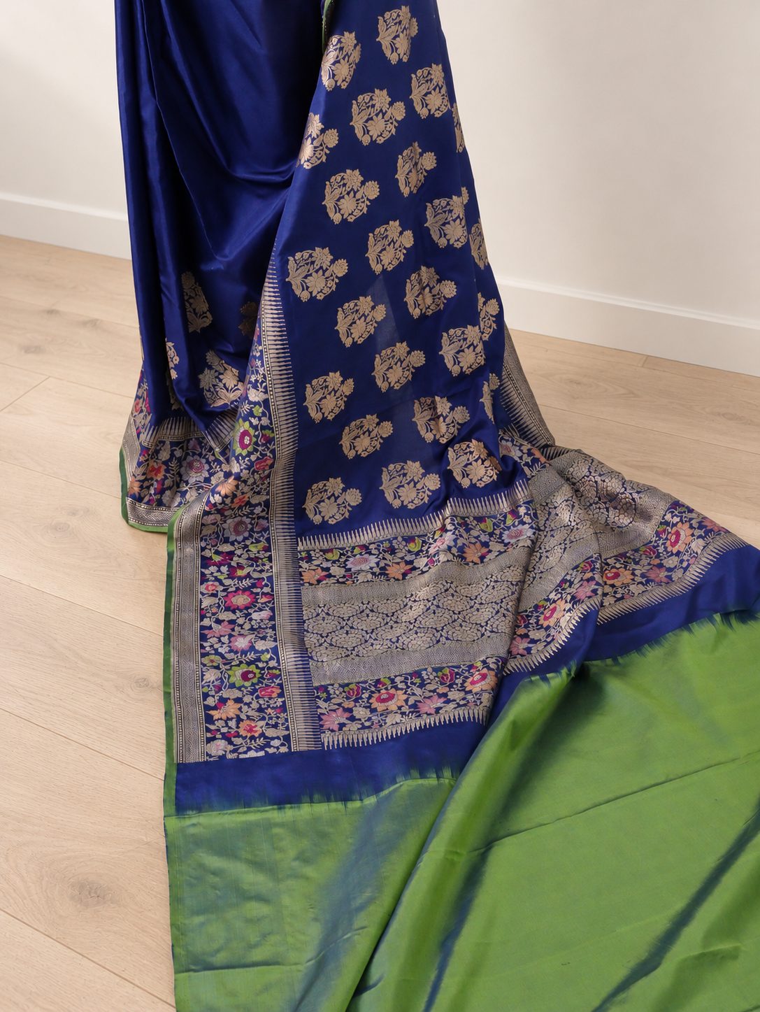 Royal blue Katan Silk Banarasi saree blouse piece