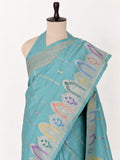 Sea Green Katan Silk Banarasi saree front drape view
