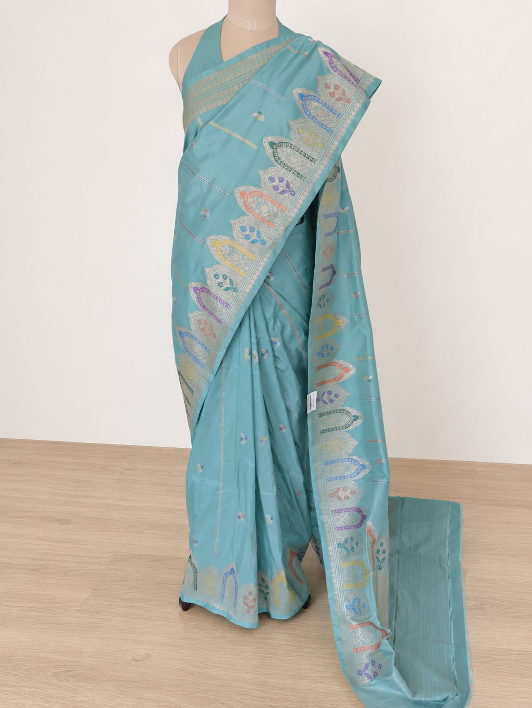 Sea Green Katan Silk Banarasi saree pallu detail