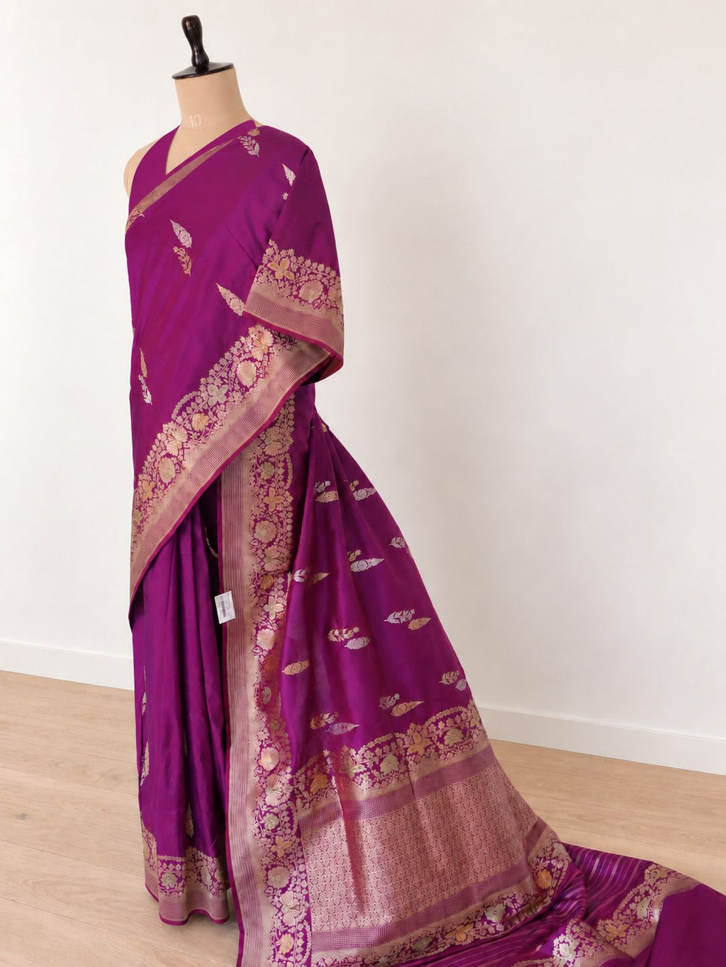 Rich purple-magenta with gold and silver-toned zari and subtle multicoloured accents Katan Silk Banarasi saree blouse piece