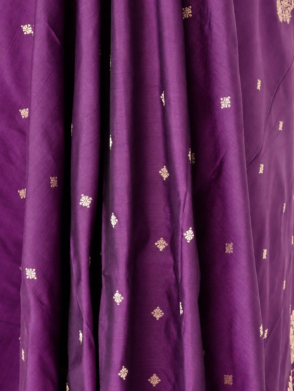 Rich plum purple with gold-toned zari detailing and subtle magenta edging Katan Silk Banarasi suit border closeup