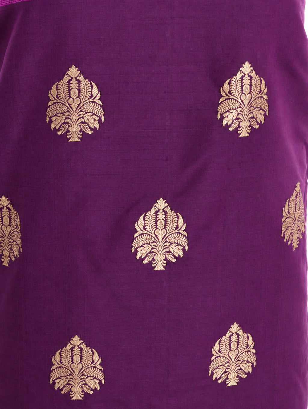 Rich plum purple with gold-toned zari detailing and subtle magenta edging Katan Silk Banarasi suit bottom detail