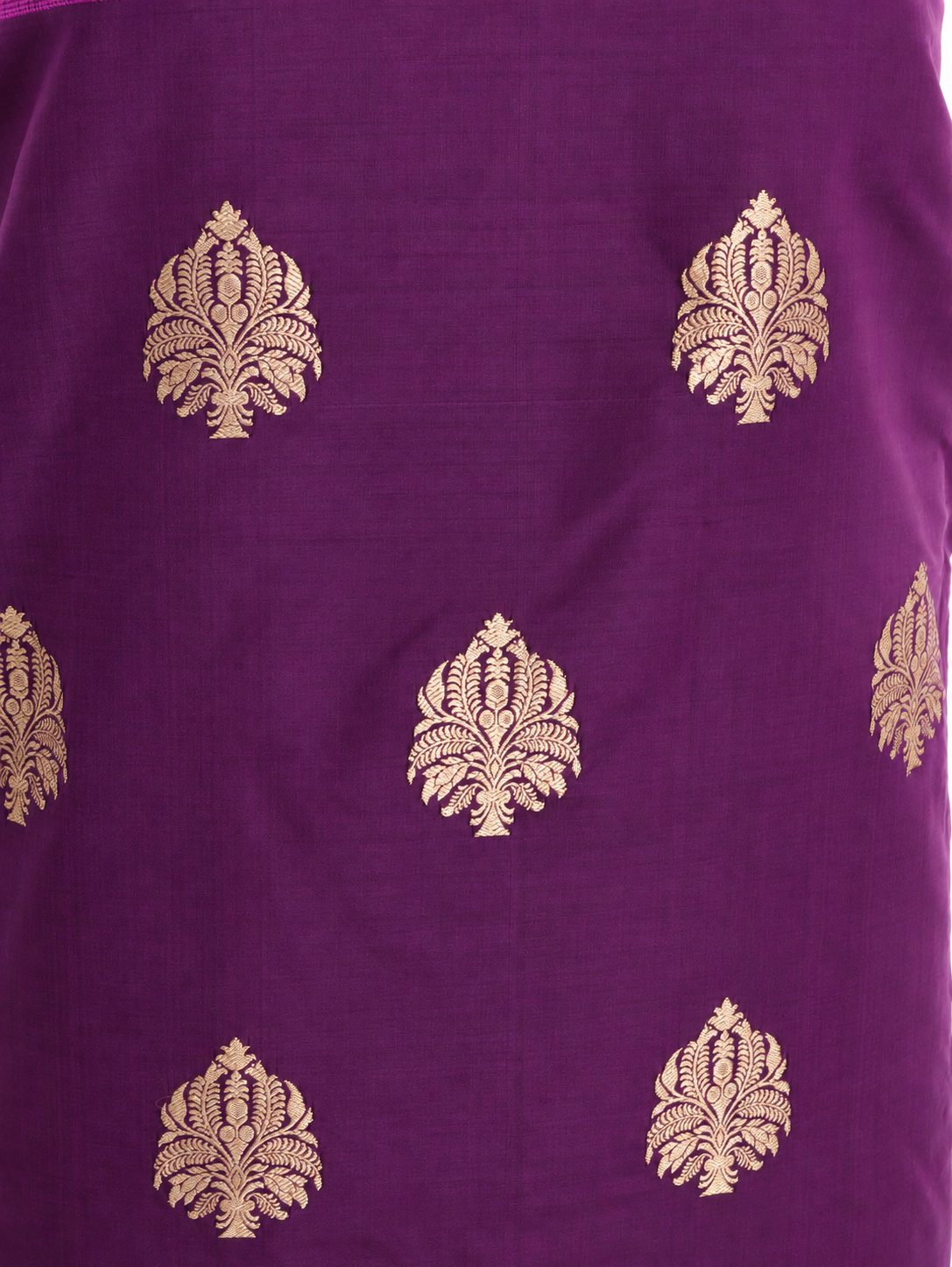 Rich plum purple with gold-toned zari detailing and subtle magenta edging Katan Silk Banarasi suit bottom detail
