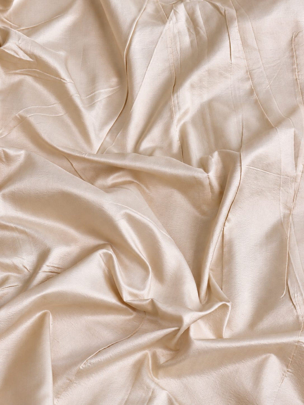 Soft ivory with a subtle champagne sheen and delicate red accents Mashru Kinkhab Banarasi saree full spread