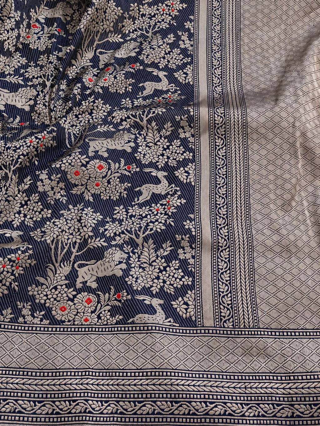 Royal Purpal Katan Silk Banarasi saree front drape view