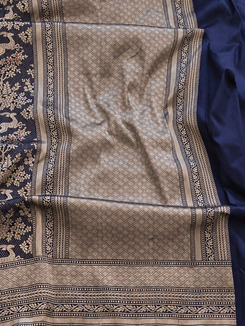Royal Purpal Katan Silk Banarasi saree front drape view