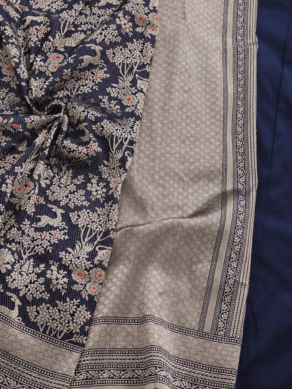 Royal Purpal Katan Silk Banarasi saree front drape view