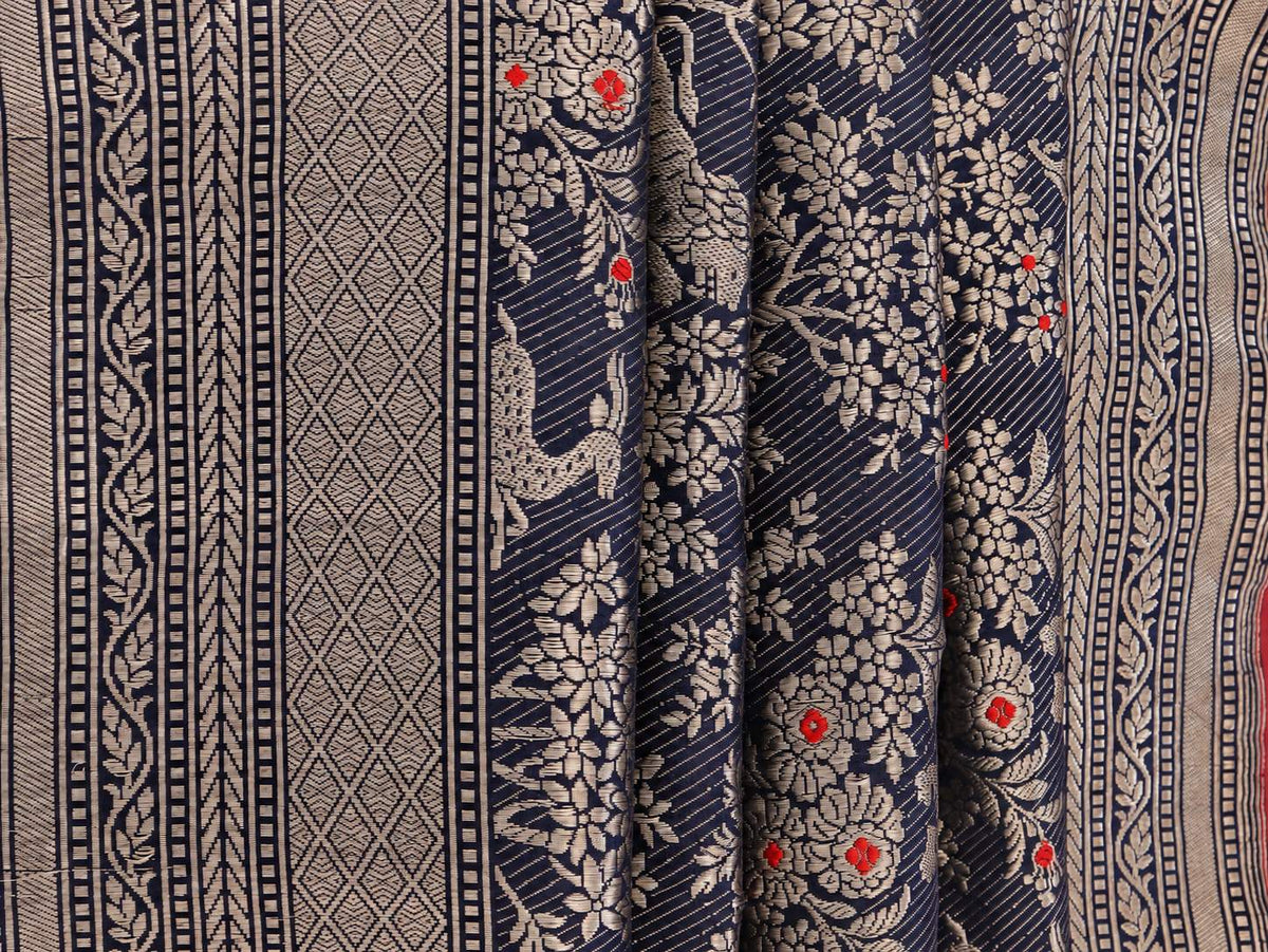 Royal Purpal Katan Silk Banarasi saree front drape view