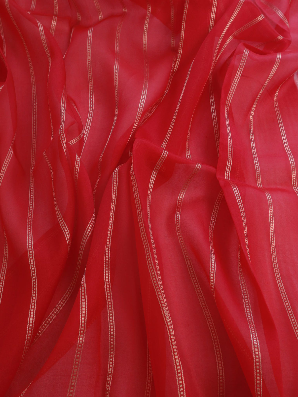 Vibrant coral red with delicate silver toned zari detailing Katan Rangkat Saree Banarasi saree blouse piece