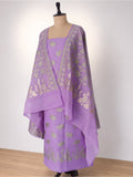 Lavender with soft gold zari. cotton Banarasi suit front drape view