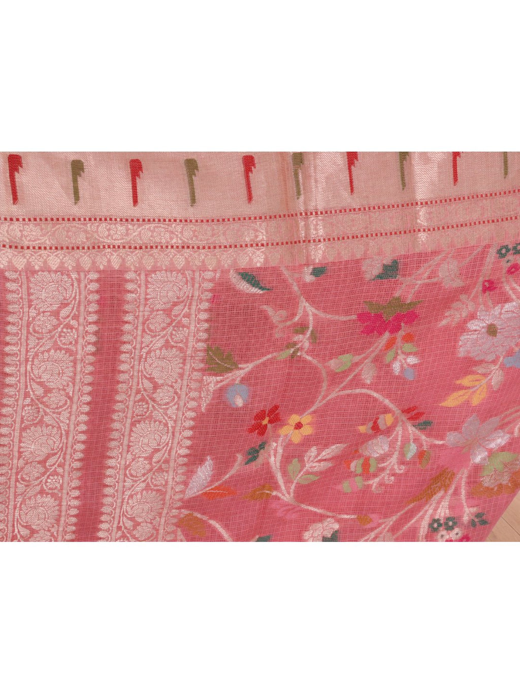 Peach pink with light gold zari Kota Silk Suit Banarasi suit bottom detail