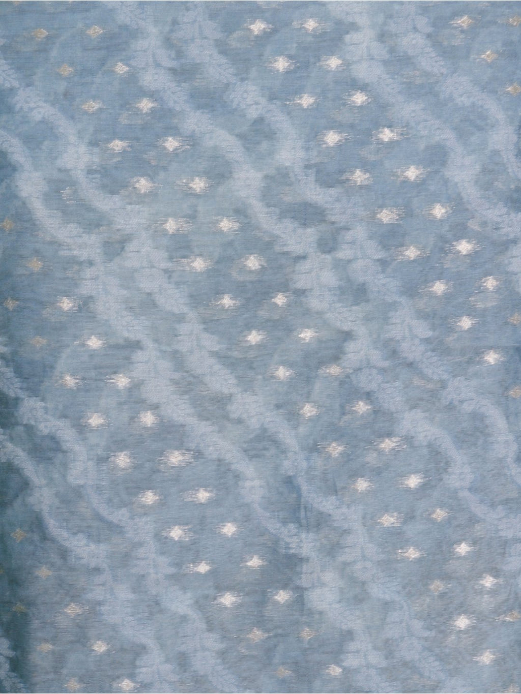 Powder blue with pale yellow borders Chanderi Banarasi suit border closeup