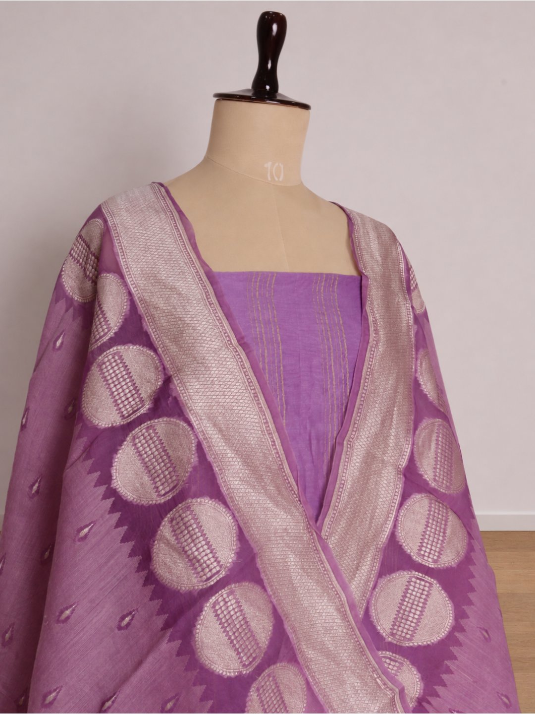 Lavender with light zari work Chanderi silk suit Banarasi suit bottom detail