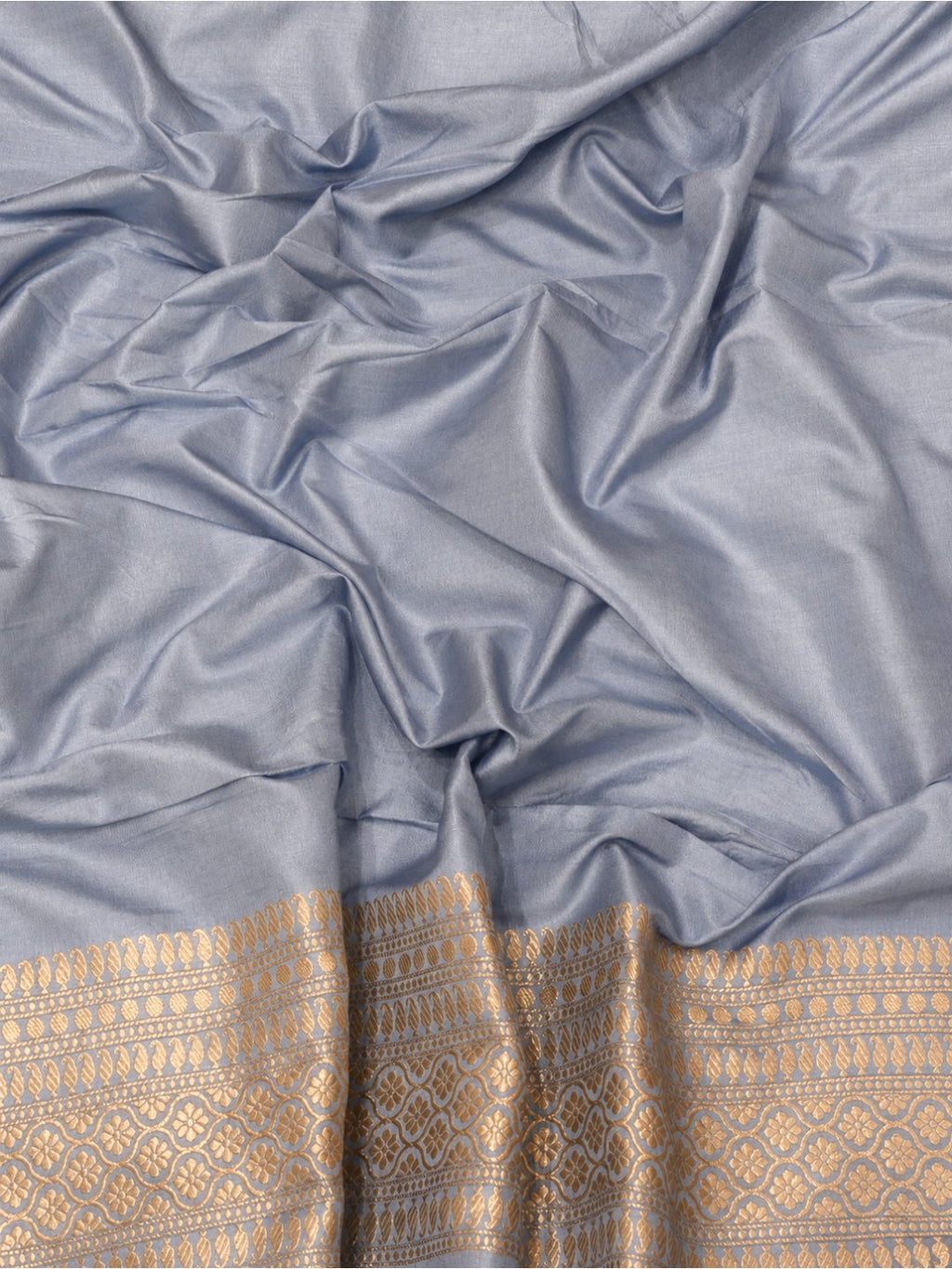 Silvery blue-grey with gold-toned Katan Brocade Saree Banarasi saree texture detail