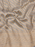 Silvery blue-grey with gold-toned Katan Brocade Saree Banarasi saree front drape view