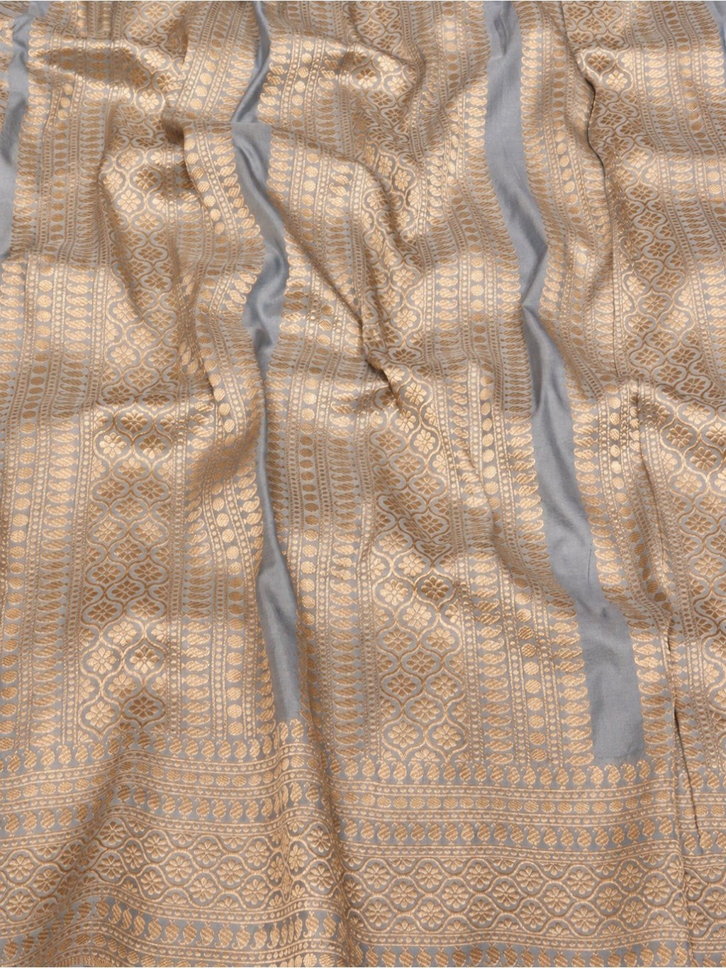 Silvery blue-grey with gold-toned Katan Brocade Saree Banarasi saree pallu detail