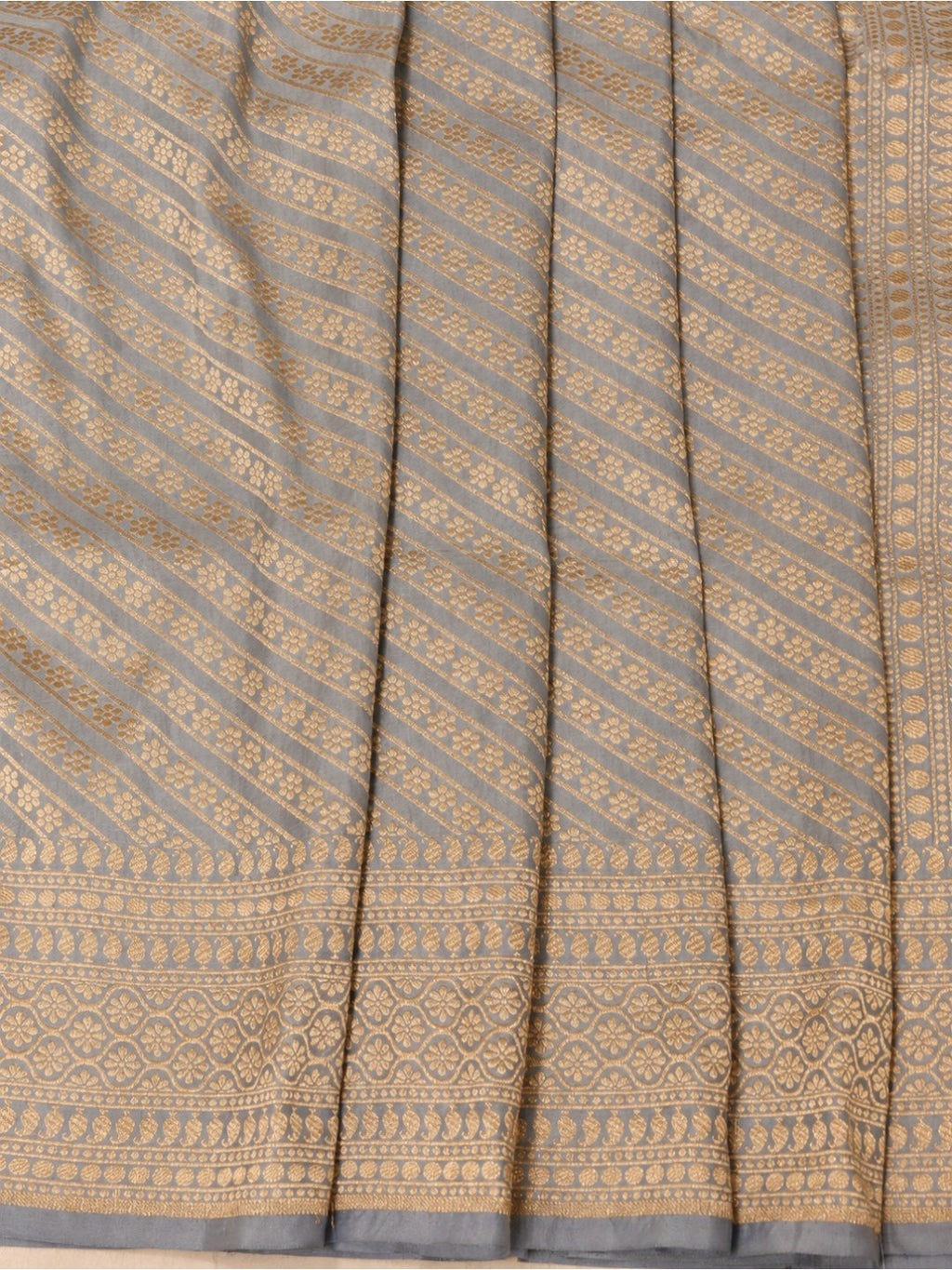 Silvery blue-grey with gold-toned Katan Brocade Saree Banarasi saree blouse piece