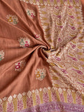 Warm copper-peach with zari detailing Tussar Silk Banarasi saree front drape view