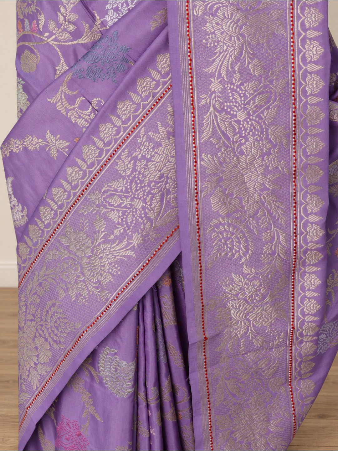 Lavender with soft gold detailing Katan Silk Banarasi saree full spread