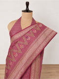 Dusty rose with a mauve undertone, gold zari Katan Silk Banarasi saree front drape view