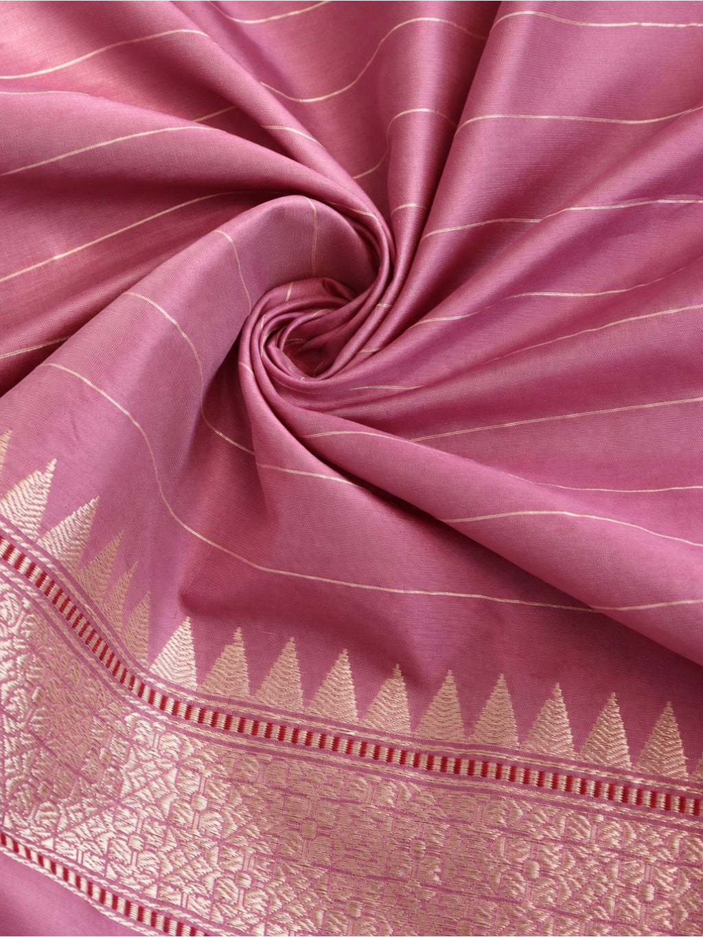 Dusty rose with a mauve undertone, gold zari Katan Silk Banarasi saree zari work detail