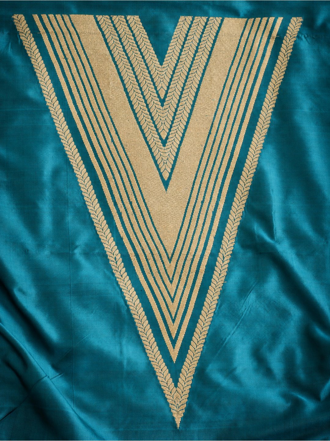 Teal with gold-toned detailing Katan Silk Banarasi suit sleeve detail