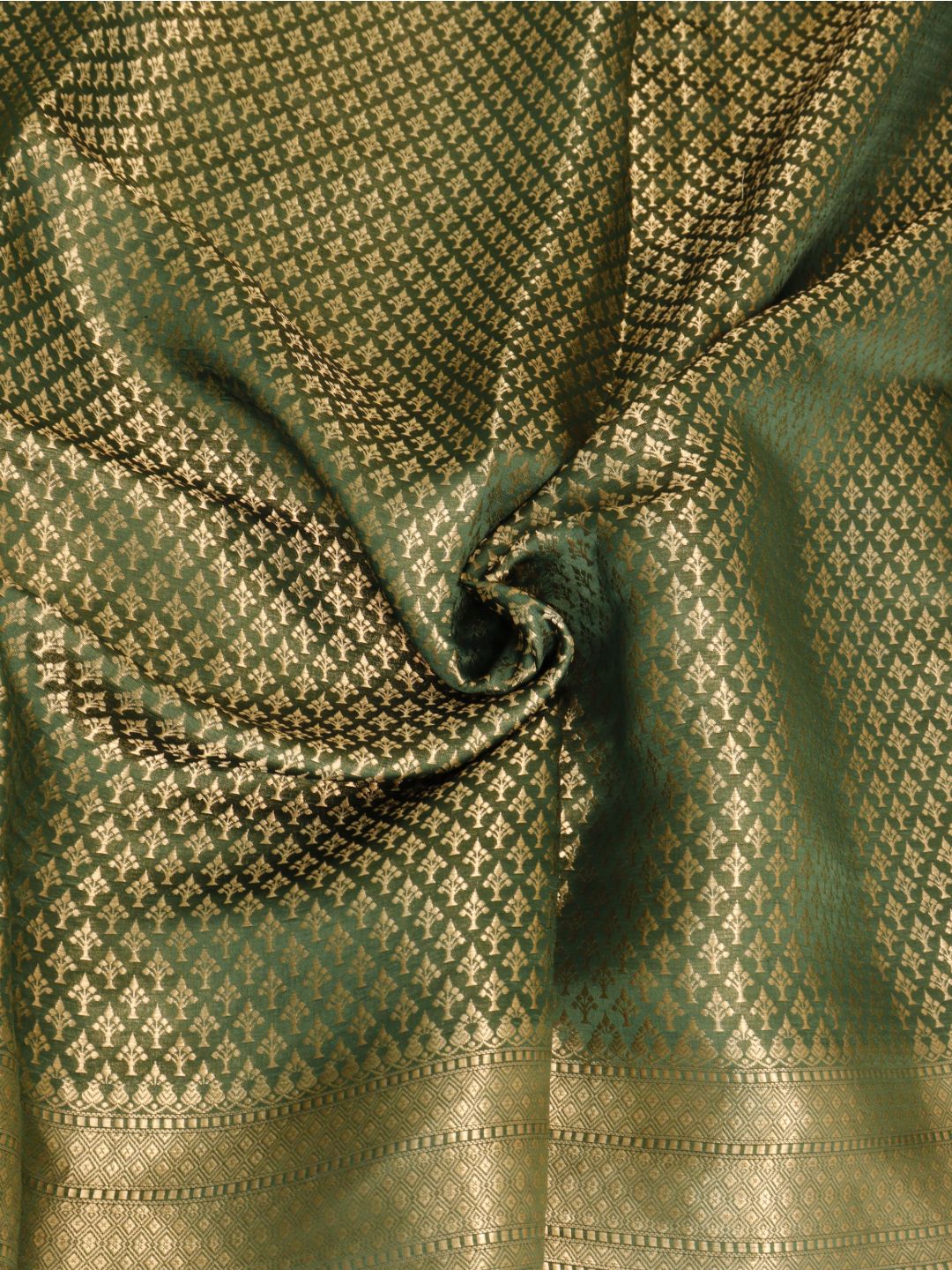 Deep olive green with gold detailing Viscose saree Banarasi saree zari work detail