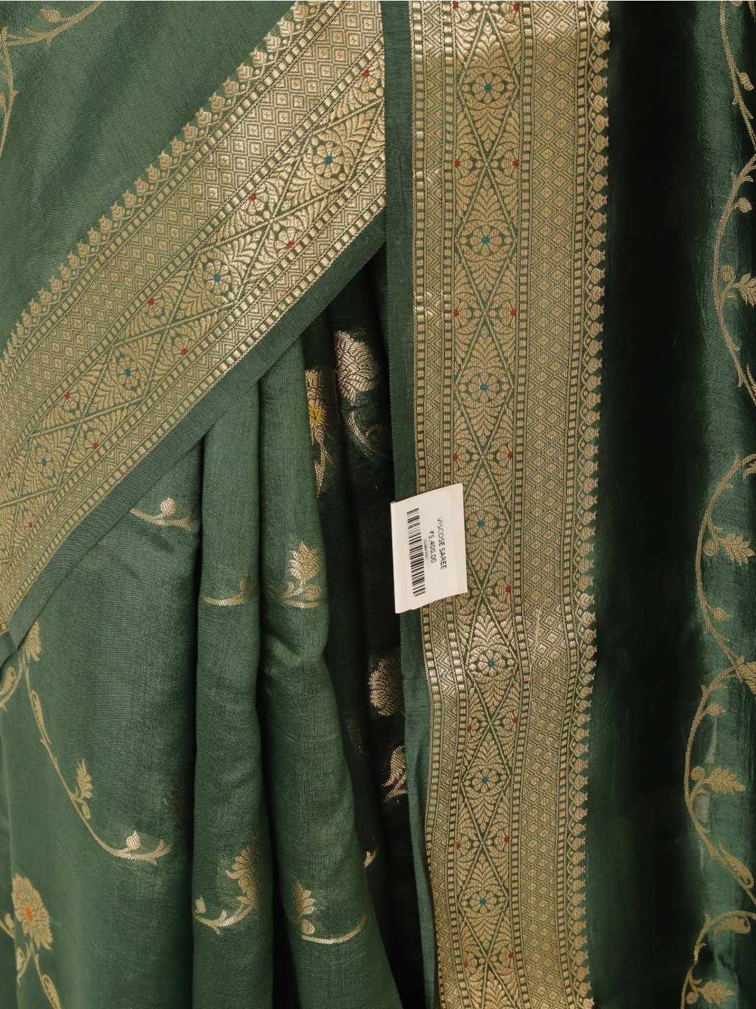 Deep olive green with gold detailing Viscose saree Banarasi saree blouse piece