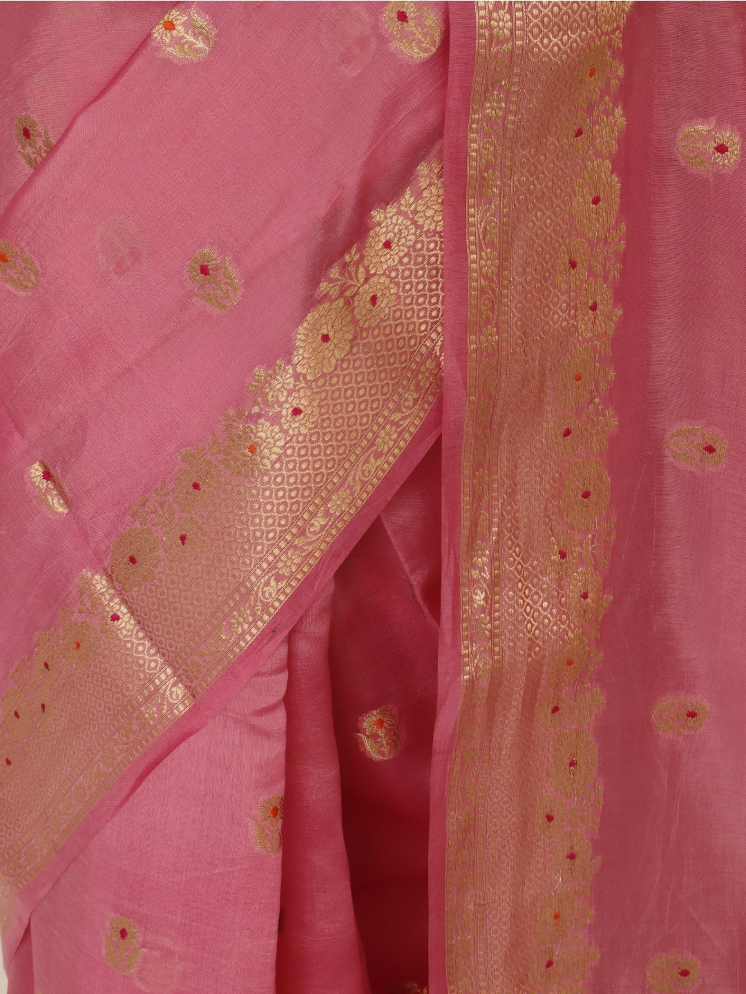 Rose pink with gold detailing Viscose Saree Banarasi saree blouse piece