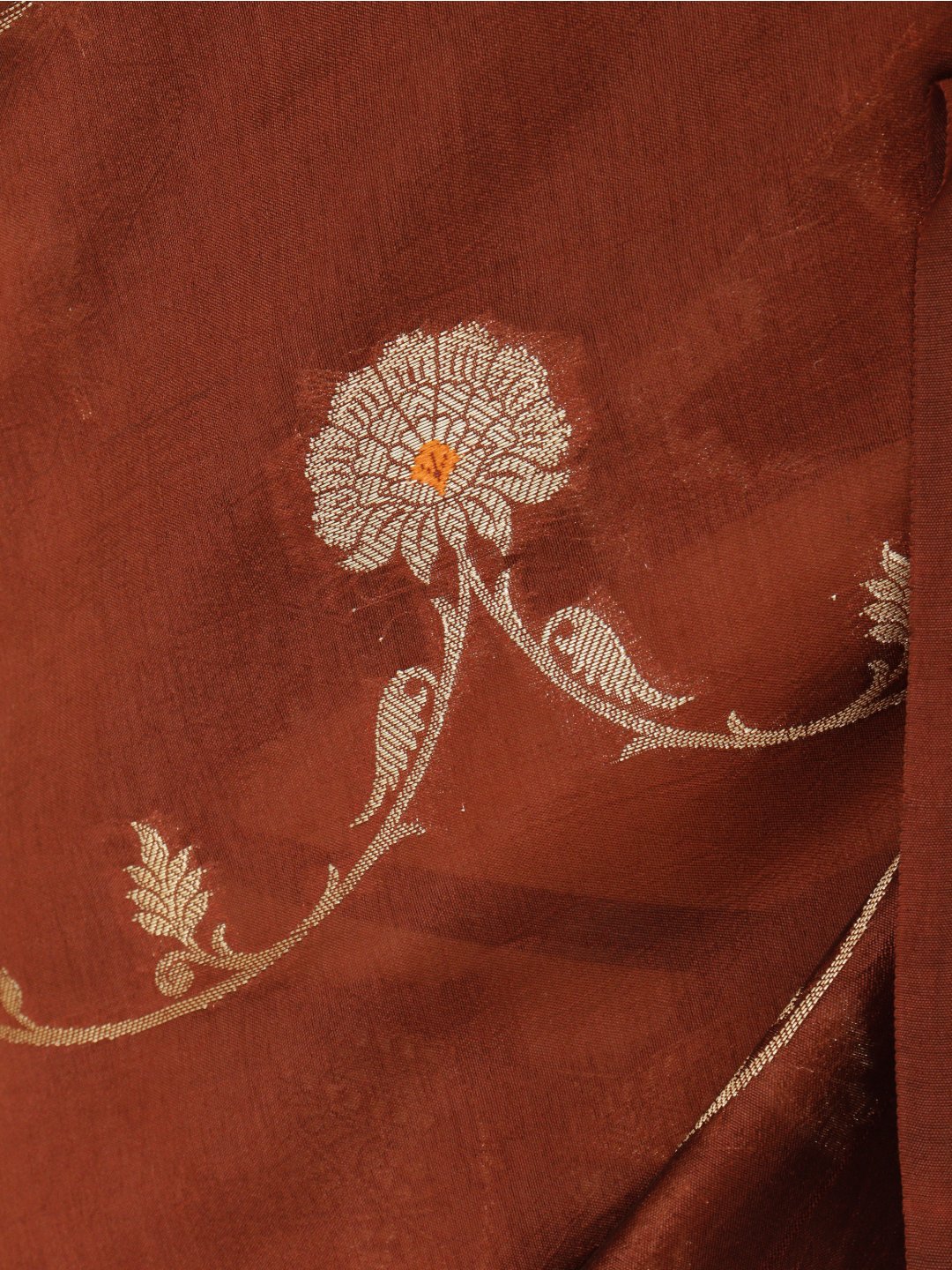 Copper rust with gold-toned detailing Viscose Saree Banarasi saree blouse piece