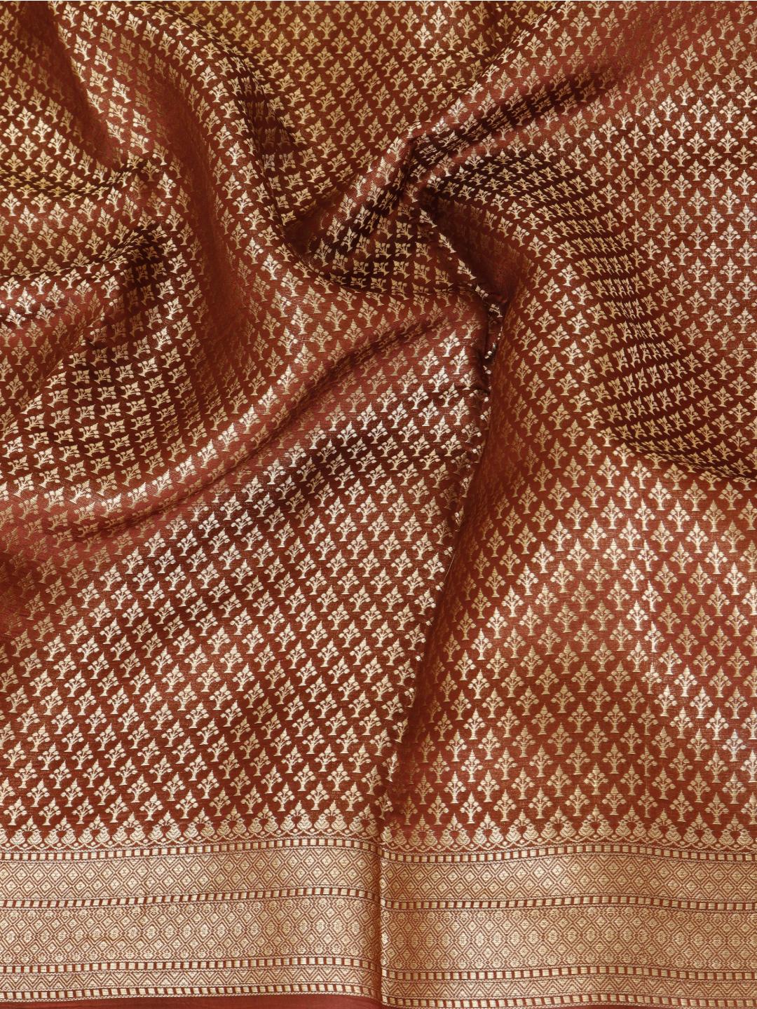 Copper rust with gold-toned detailing Viscose Saree Banarasi saree zari work detail